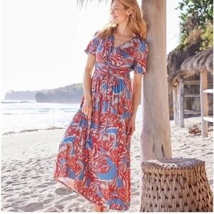 Soft Surroundings Spritzer Abstract Floral Maxi Dress Red Blue